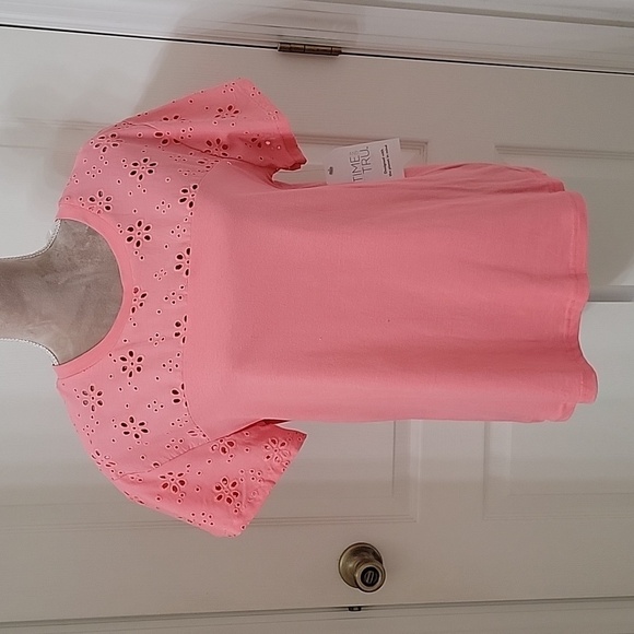 Time and Tru, Size S, NEW Coral Pink Short Sleeved Tee, Eyelet Detail - Picture 1 of 11